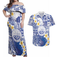Federated States Of Micronesia Christmas Couples Matching Off Shoulder Maxi Dress and Hawaiian Shirt Retro Style Bright Version - Polynesian Pride
