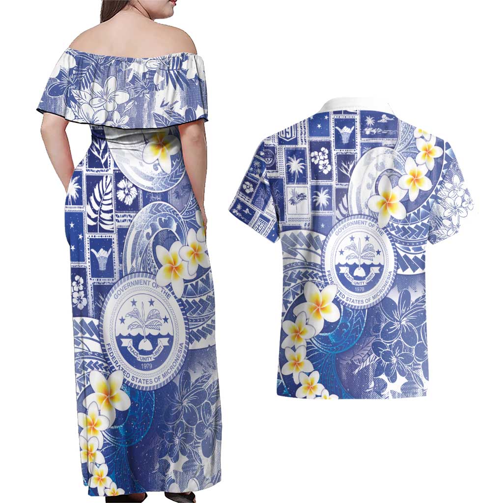 Federated States Of Micronesia Christmas Couples Matching Off Shoulder Maxi Dress and Hawaiian Shirt Retro Style Bright Version - Polynesian Pride