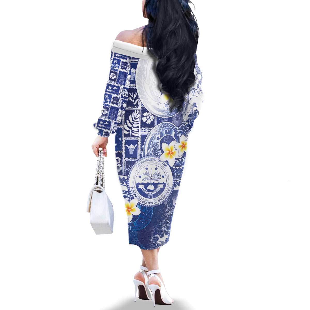 Federated States Of Micronesia Christmas Family Matching Off The Shoulder Long Sleeve Dress and Hawaiian Shirt Retro Style Bright Version - Polynesian Pride