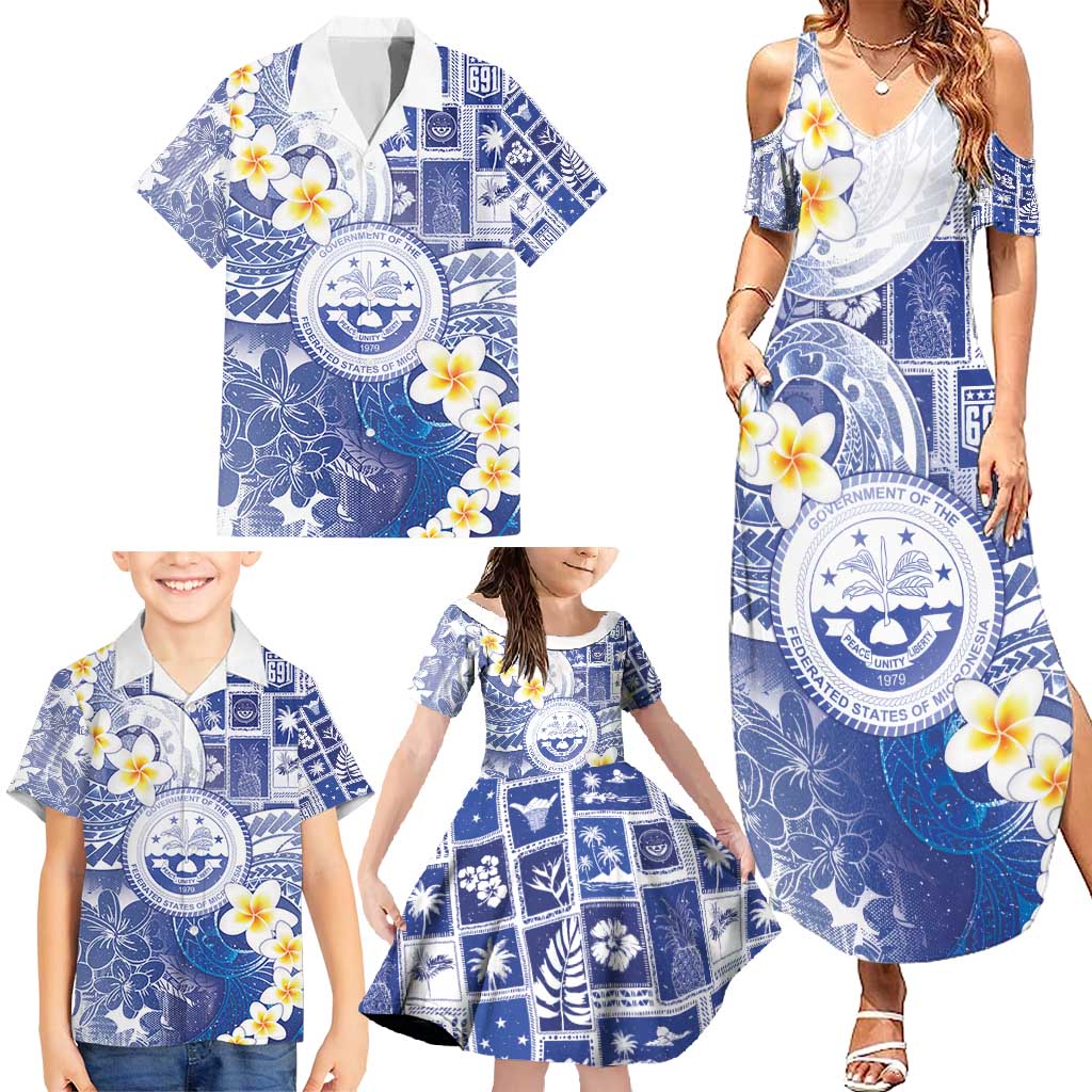 Federated States Of Micronesia Christmas Family Matching Summer Maxi Dress and Hawaiian Shirt Retro Style Bright Version - Polynesian Pride