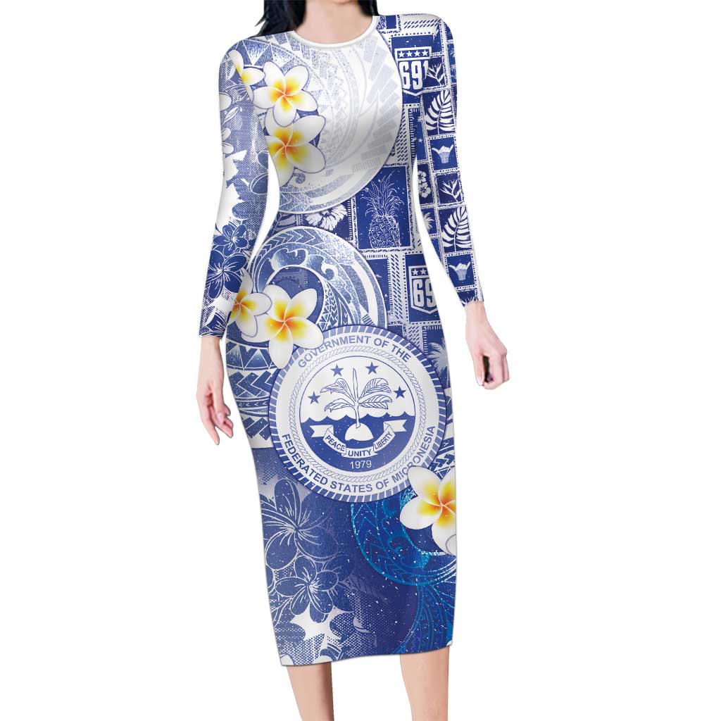 Federated States Of Micronesia Christmas Long Sleeve Bodycon Dress Retro Style Bright Version - Polynesian Pride