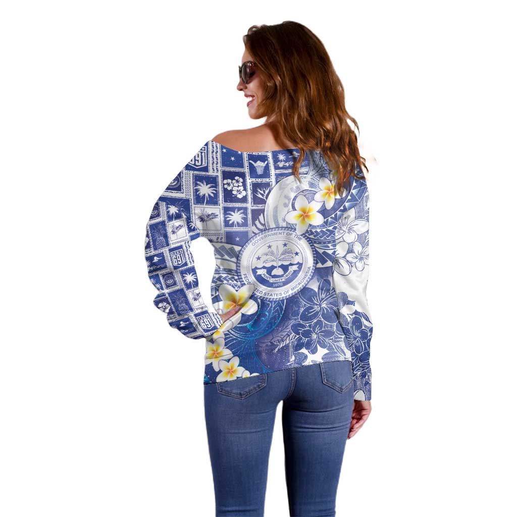 Federated States Of Micronesia Christmas Off Shoulder Sweater Retro Style Bright Version - Polynesian Pride