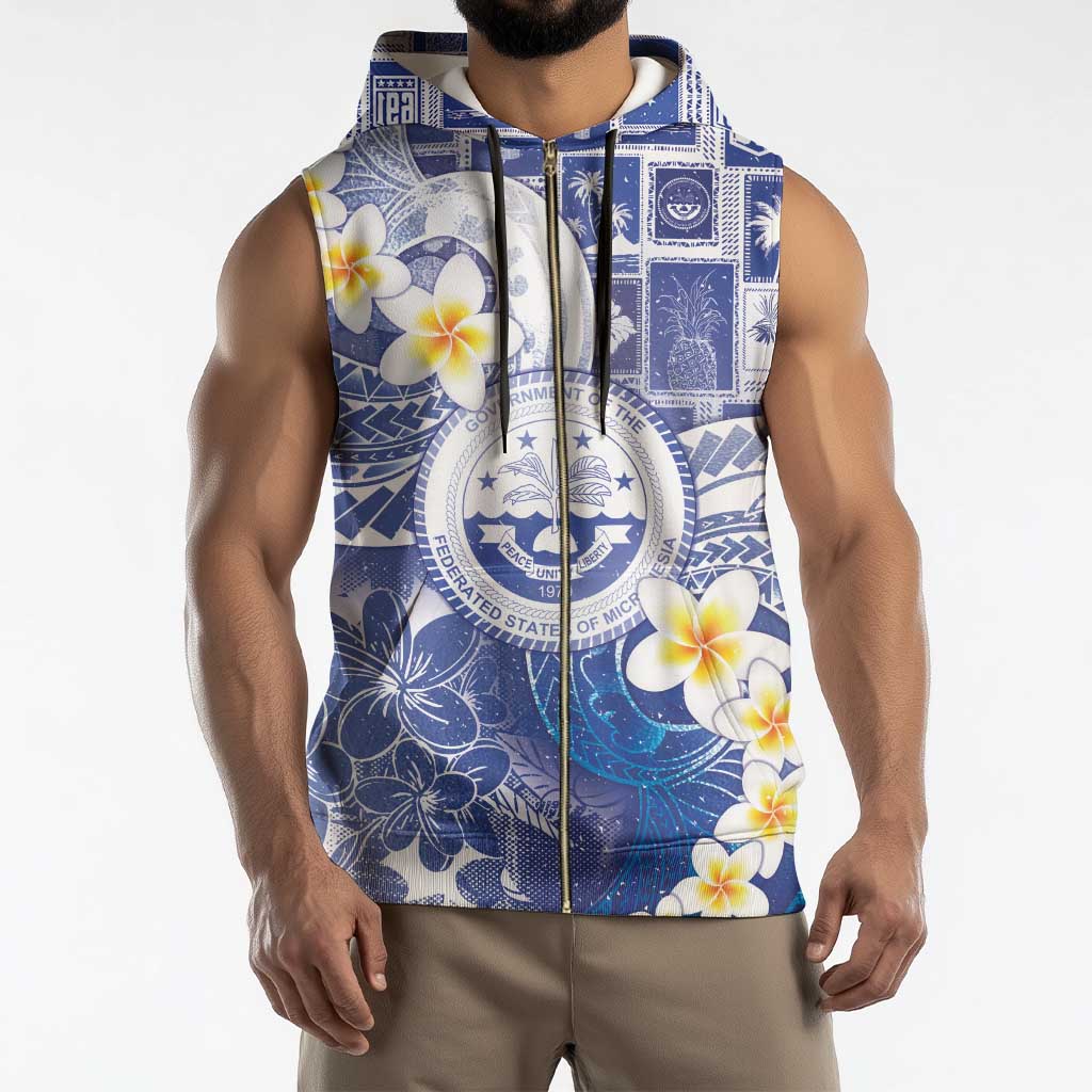 Federated States Of Micronesia Christmas Sleeveless Zip Hoodie Retro Style Bright Version - Polynesian Pride