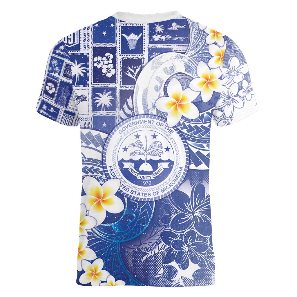 Federated States Of Micronesia Christmas Women V-Neck T-Shirt Retro Style Bright Version - Polynesian Pride