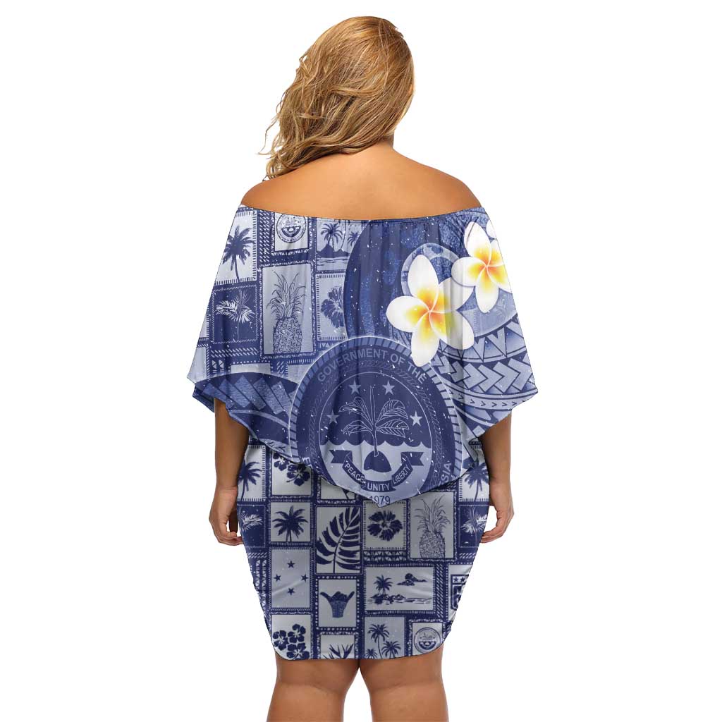 Federated States Of Micronesia Christmas Family Matching Off Shoulder Short Dress and Hawaiian Shirt Retro Style Dark Version - Polynesian Pride