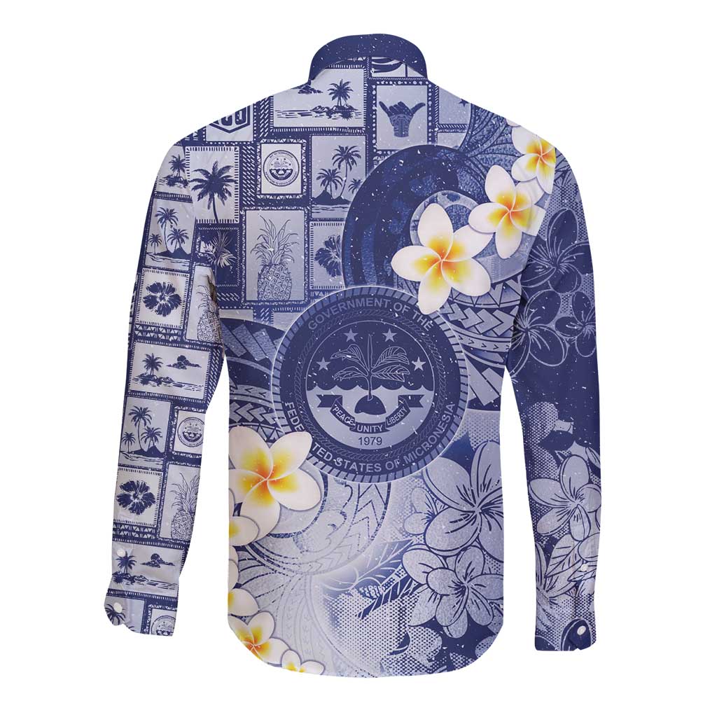 Federated States Of Micronesia Christmas Long Sleeve Button Shirt Retro Style Dark Version - Polynesian Pride