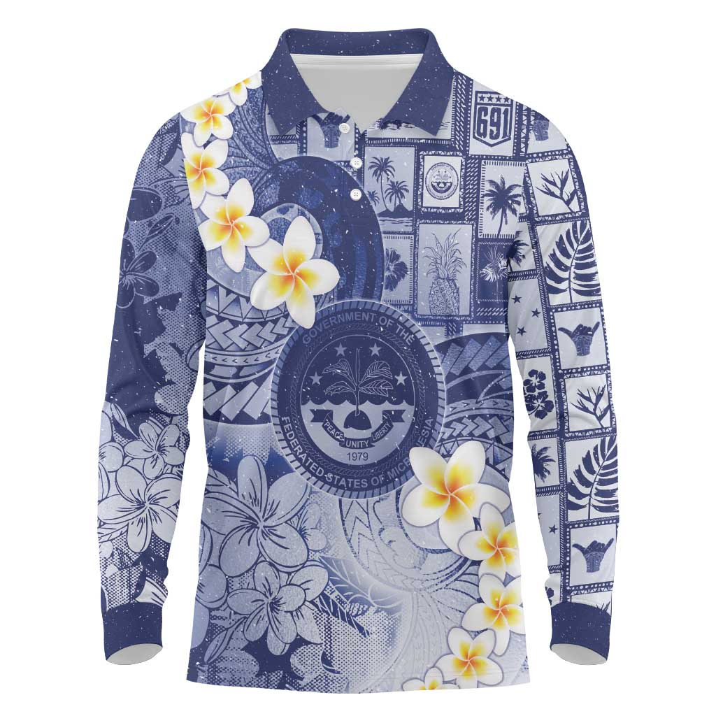 Federated States Of Micronesia Christmas Long Sleeve Polo Shirt Retro Style Dark Version - Polynesian Pride