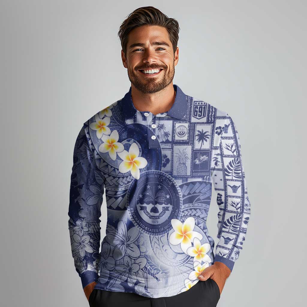Federated States Of Micronesia Christmas Long Sleeve Polo Shirt Retro Style Dark Version - Polynesian Pride