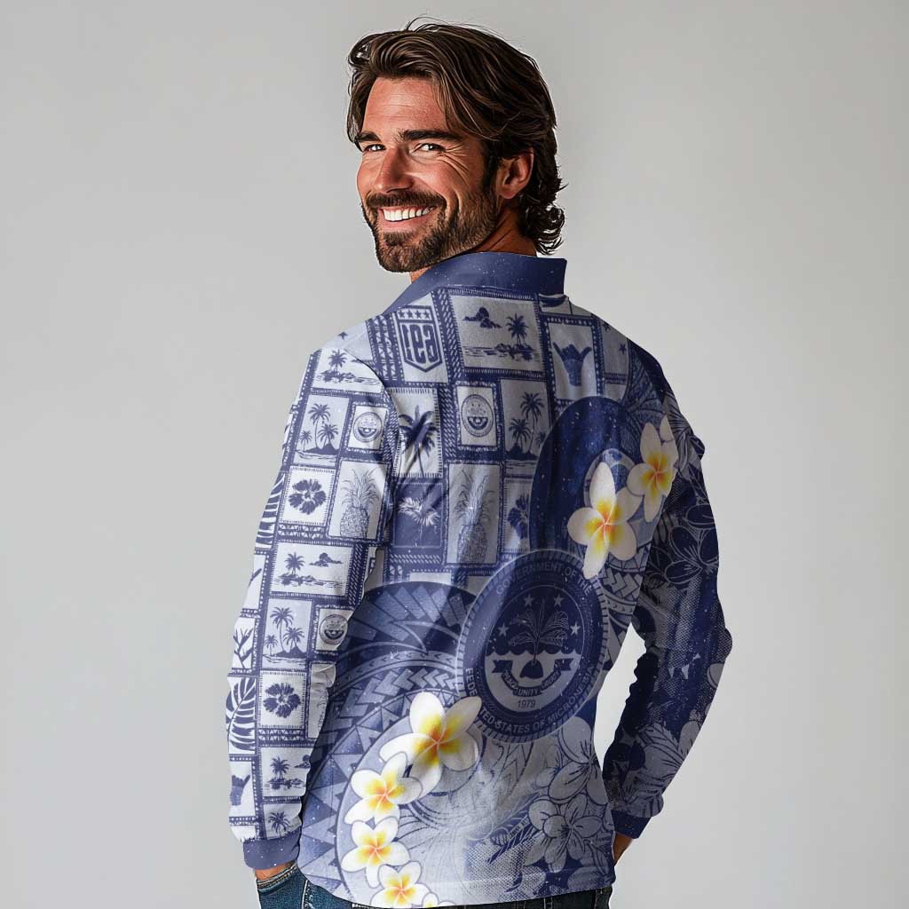 Federated States Of Micronesia Christmas Long Sleeve Polo Shirt Retro Style Dark Version - Polynesian Pride