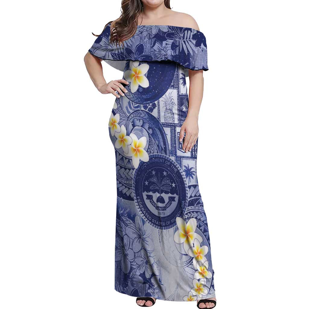 Federated States Of Micronesia Christmas Off Shoulder Maxi Dress Retro Style Dark Version - Polynesian Pride