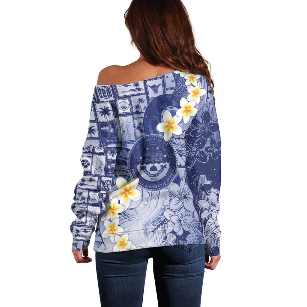 Federated States Of Micronesia Christmas Off Shoulder Sweater Retro Style Dark Version - Polynesian Pride