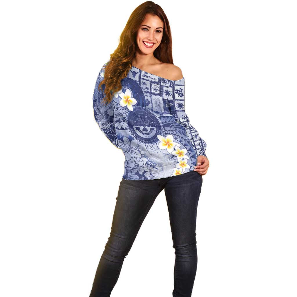 Federated States Of Micronesia Christmas Off Shoulder Sweater Retro Style Dark Version - Polynesian Pride