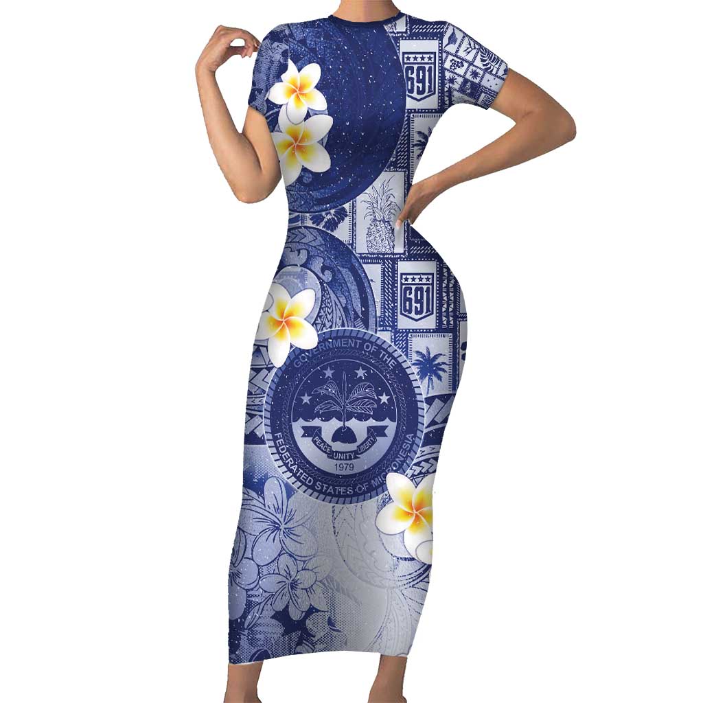 Federated States Of Micronesia Christmas Short Sleeve Bodycon Dress Retro Style Dark Version - Polynesian Pride
