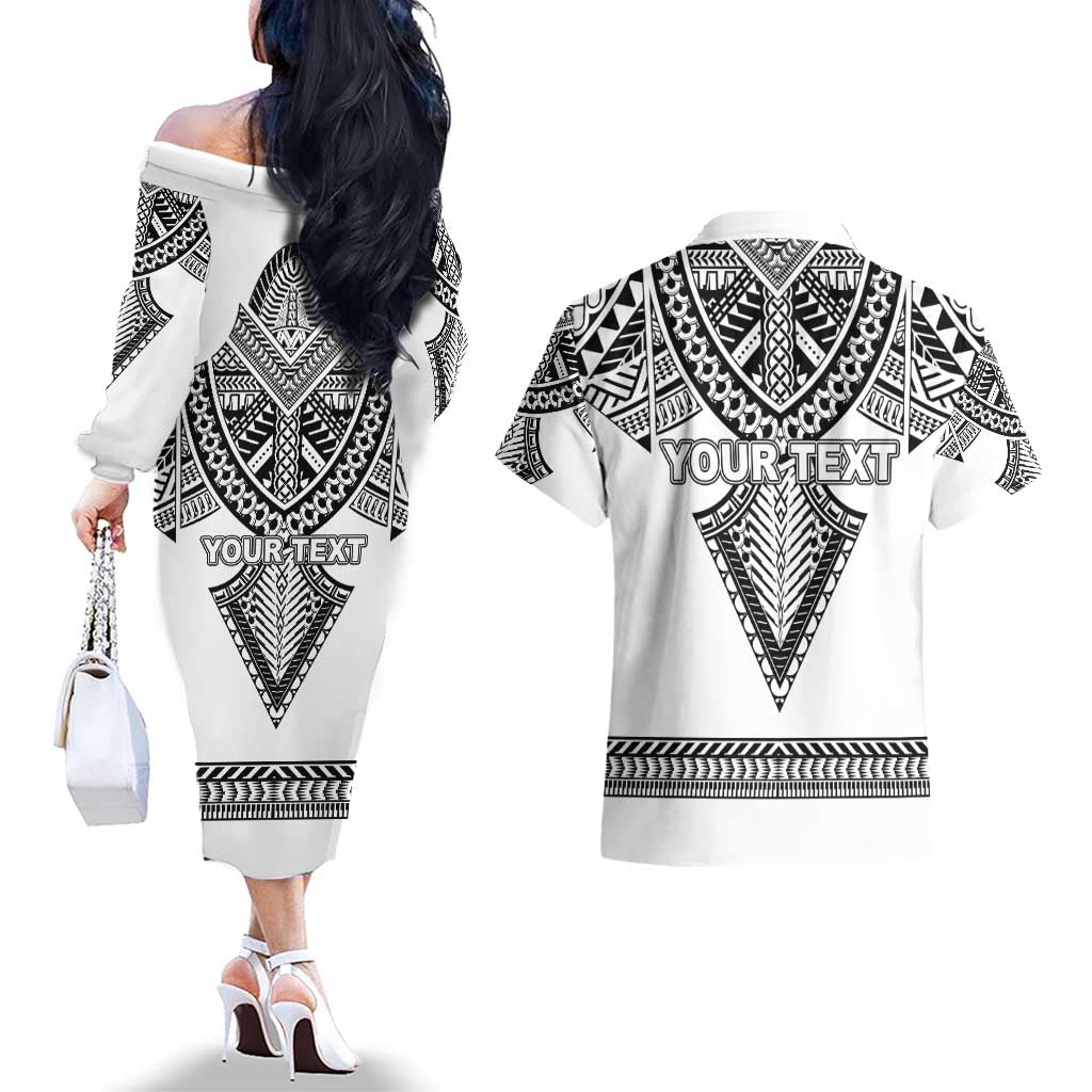 Personalised Melanesian Brotherhood Couples Matching Off The Shoulder Long Sleeve Dress and Hawaiian Shirt With Tribal Pattern - Polynesian Pride