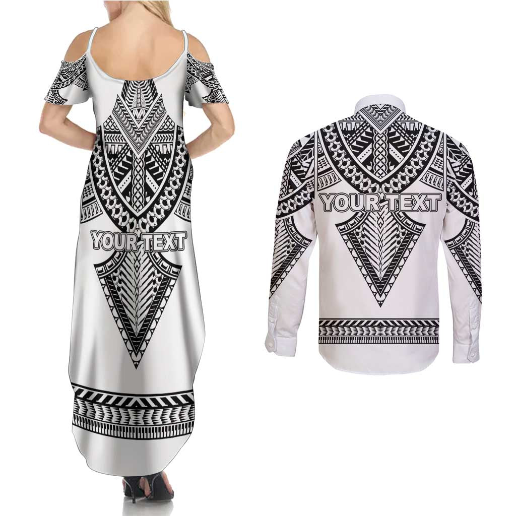 Personalised Melanesian Brotherhood Couples Matching Summer Maxi Dress and Long Sleeve Button Shirt With Tribal Pattern LT05 - Polynesian Pride