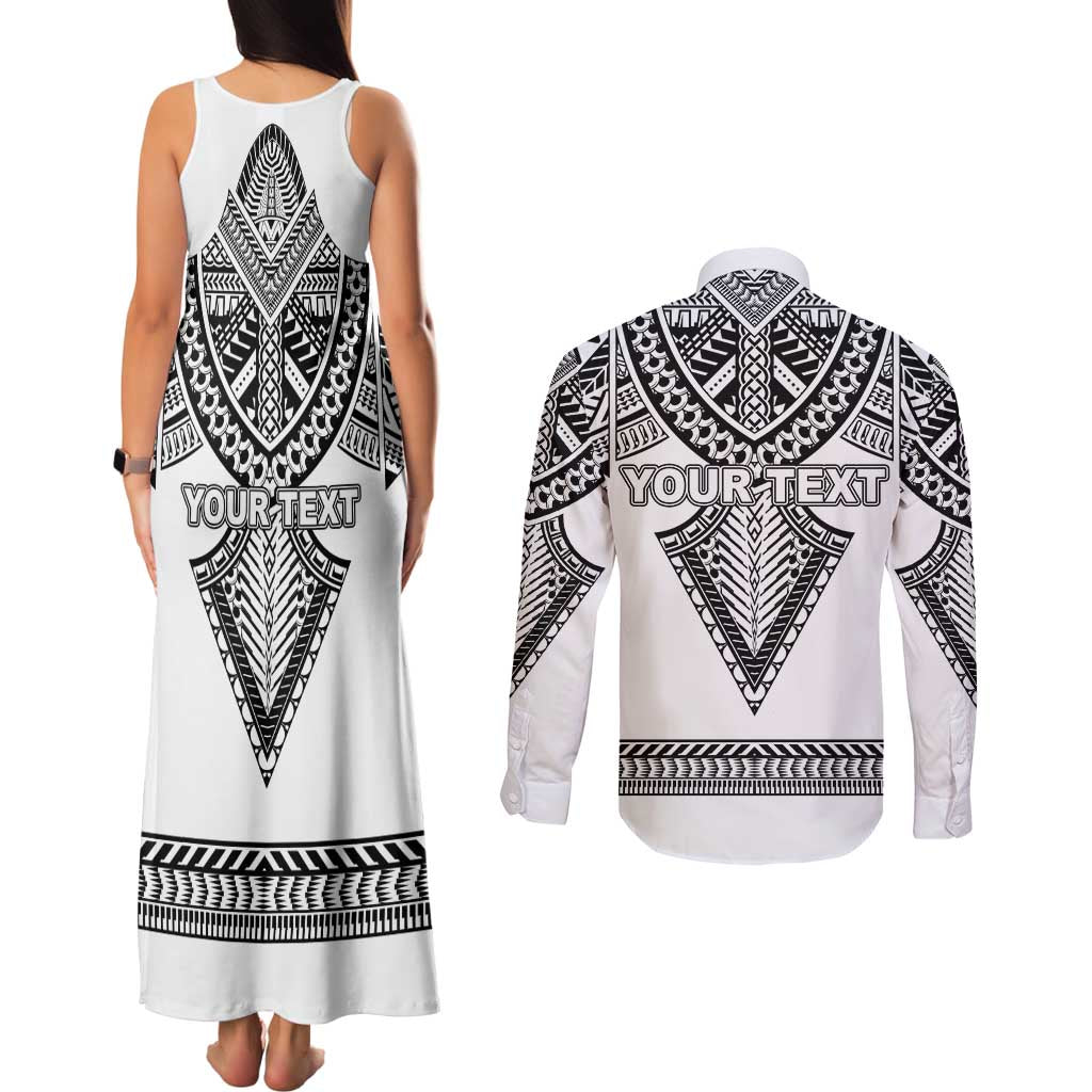 Personalised Melanesian Brotherhood Couples Matching Tank Maxi Dress and Long Sleeve Button Shirt With Tribal Pattern LT05 - Polynesian Pride