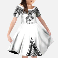 Personalised Melanesian Brotherhood Family Matching Mermaid Dress and Hawaiian Shirt With Tribal Pattern LT05 Daughter's Dress White - Polynesian Pride
