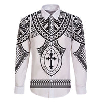 Personalised Melanesian Brotherhood Family Matching Mermaid Dress and Hawaiian Shirt With Tribal Pattern LT05 Dad's Shirt - Long Sleeve White - Polynesian Pride
