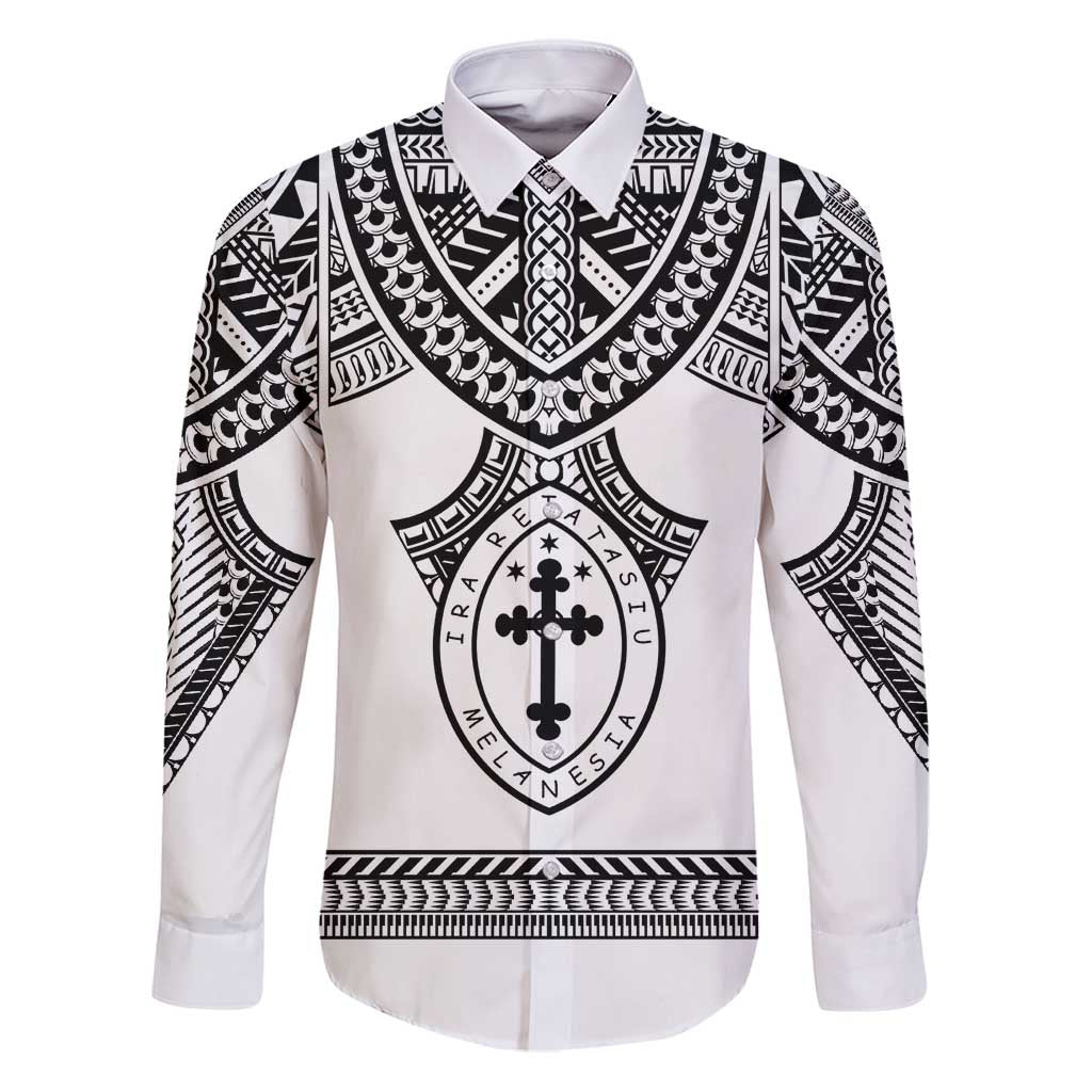Personalised Melanesian Brotherhood Family Matching Puletasi and Hawaiian Shirt With Tribal Pattern LT05 Dad's Shirt - Long Sleeve White - Polynesian Pride