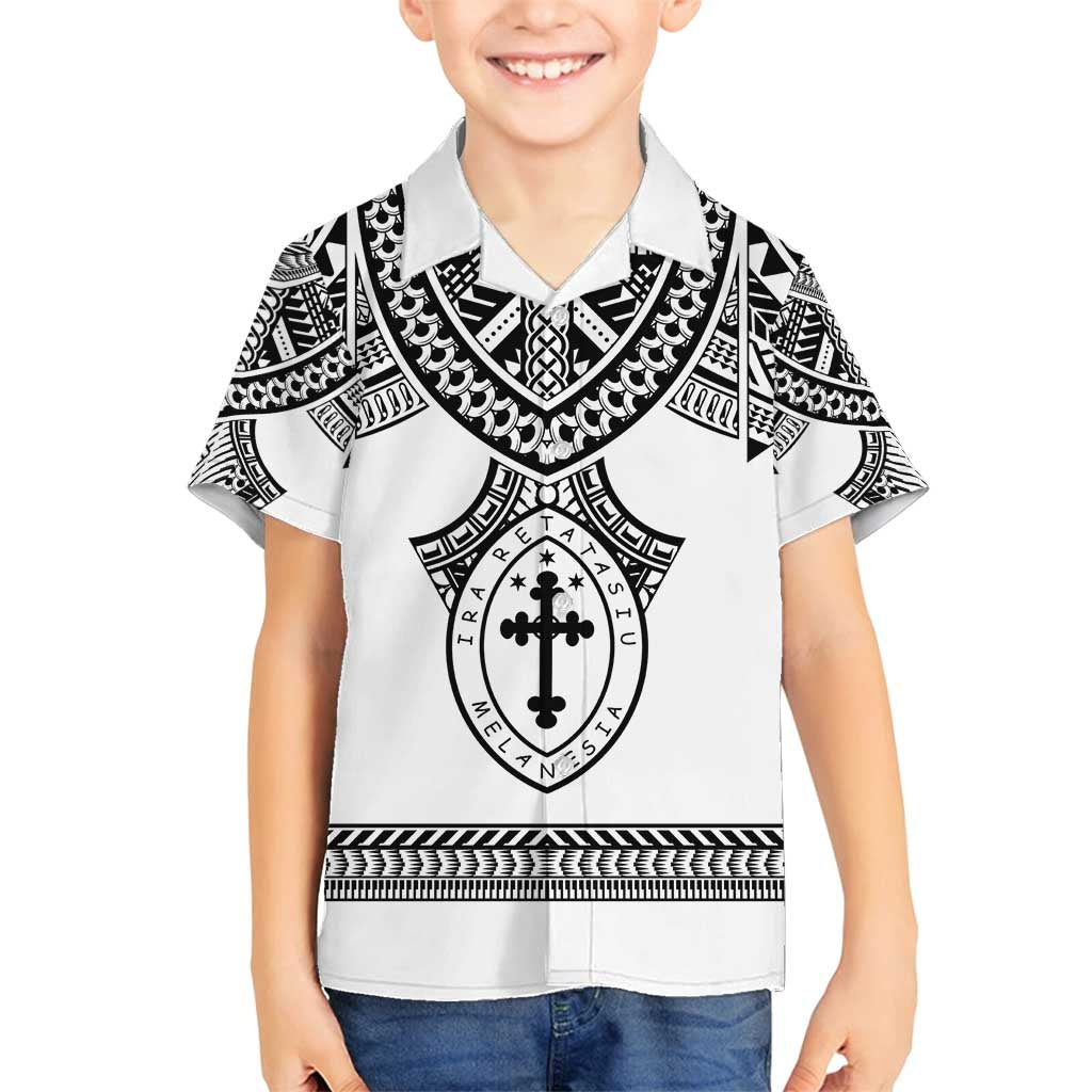 Personalised Melanesian Brotherhood Family Matching Puletasi and Hawaiian Shirt With Tribal Pattern LT05 Son's Shirt White - Polynesian Pride