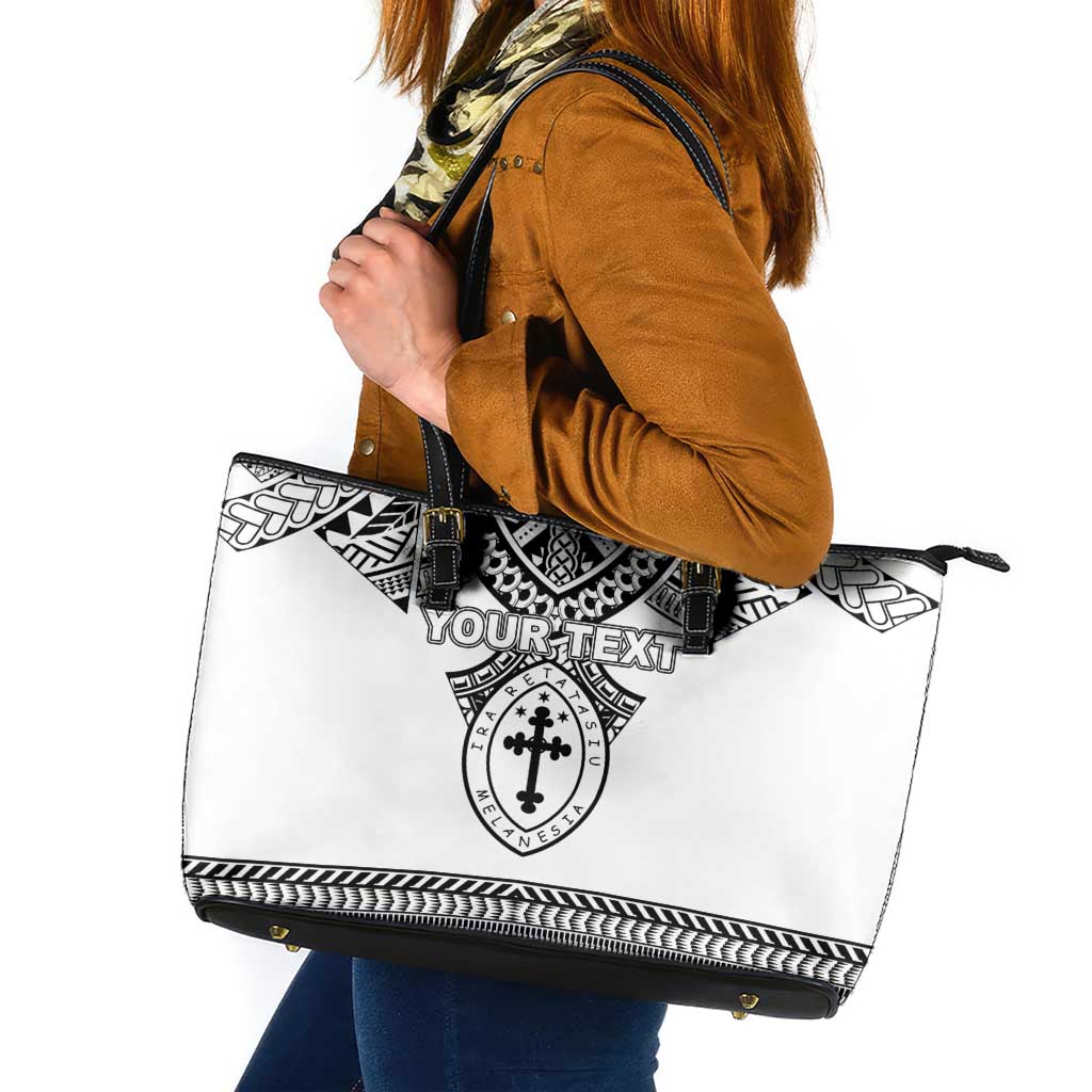 Personalised Melanesian Brotherhood Leather Tote Bag With Tribal Pattern LT05 White - Polynesian Pride