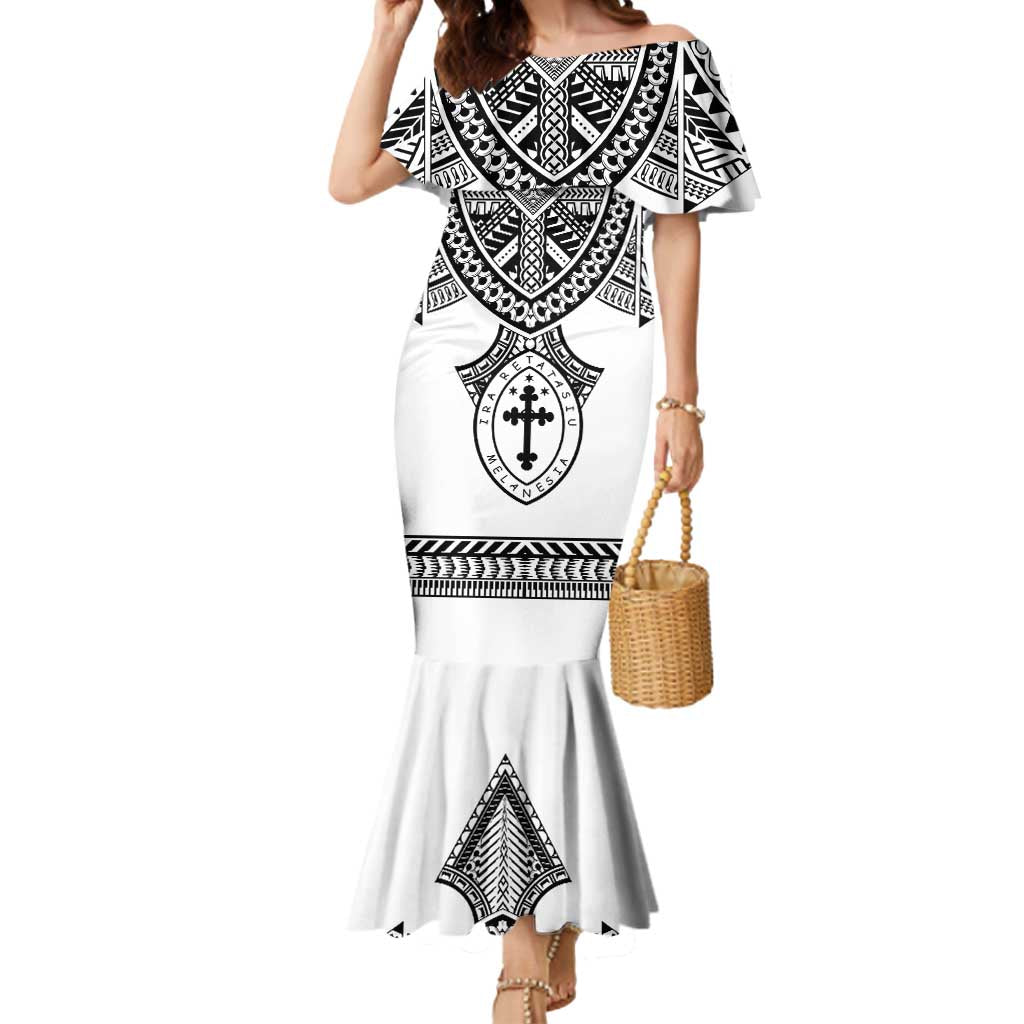 Personalised Melanesian Brotherhood Mermaid Dress With Tribal Pattern LT05 Women White - Polynesian Pride