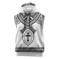 Personalised Melanesian Brotherhood Sleeveless Hoodie With Tribal Pattern LT05 White - Polynesian Pride