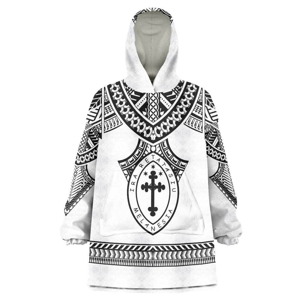 Personalised Melanesian Brotherhood Wearable Blanket Hoodie With Tribal Pattern LT05 One Size White - Polynesian Pride