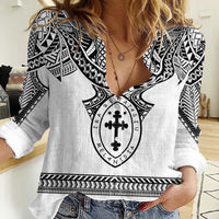 Personalised Melanesian Brotherhood Women Casual Shirt With Tribal Pattern LT05 Female White - Polynesian Pride
