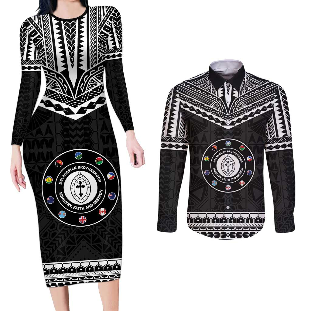 Personalised Melanesian Brotherhood Couples Matching Long Sleeve Bodycon Dress and Long Sleeve Button Shirt Ministry Faith And Mission - Polynesian Pride