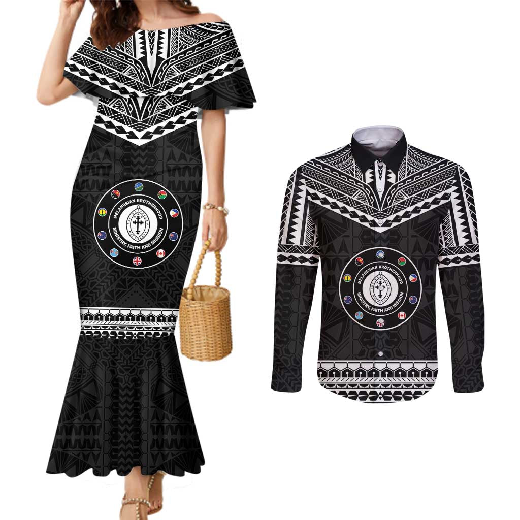 Personalised Melanesian Brotherhood Couples Matching Mermaid Dress and Long Sleeve Button Shirt Ministry Faith And Mission - Polynesian Pride