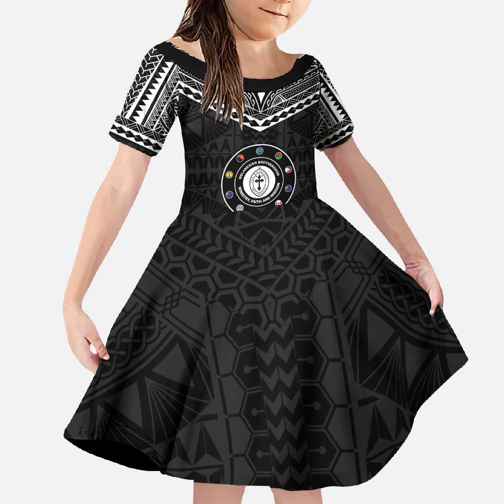 Personalised Melanesian Brotherhood Family Matching Mermaid Dress and Hawaiian Shirt Ministry Faith And Mission LT05 Daughter's Dress Black - Polynesian Pride