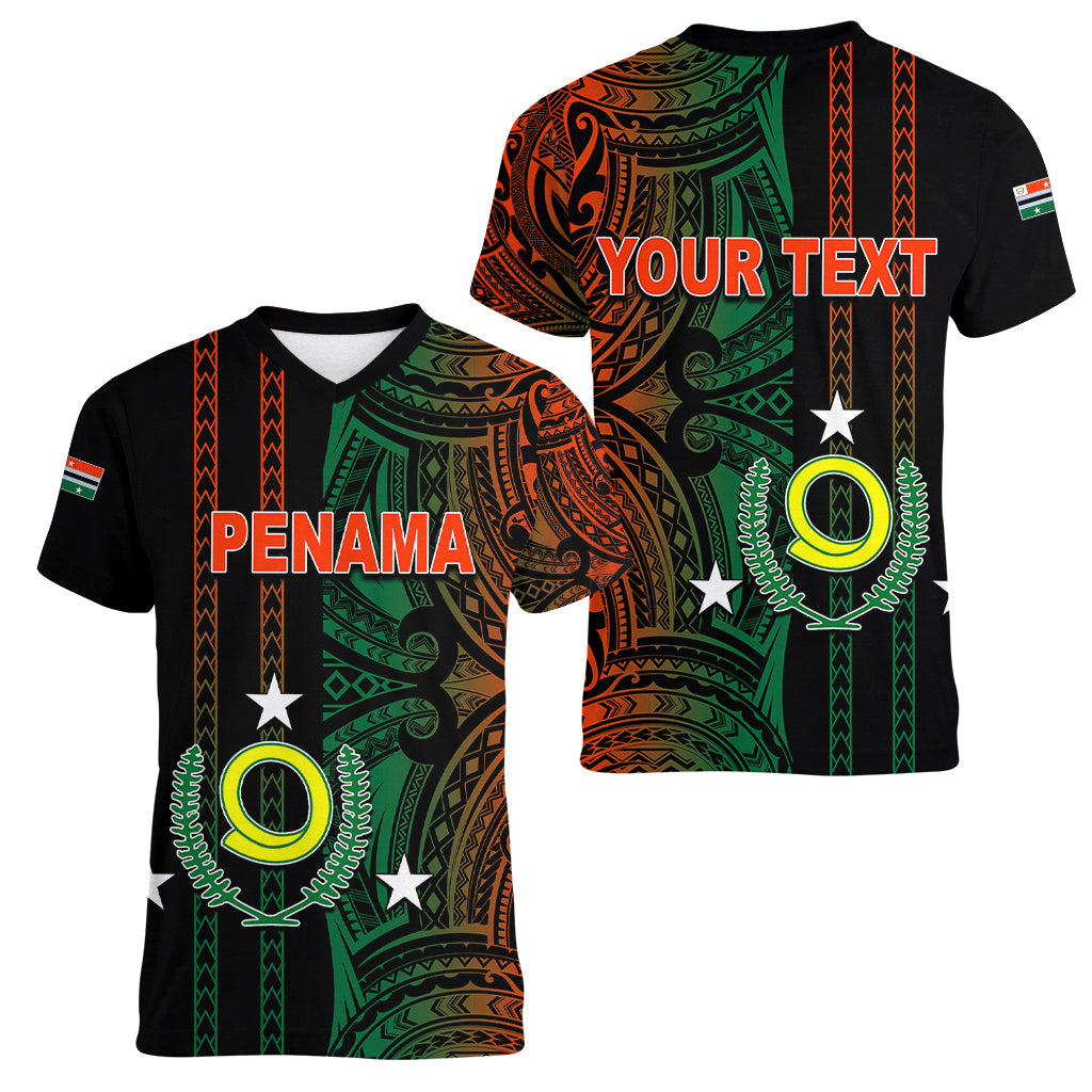 Custom Vanuatu Penama Women V Neck T Shirt Polynesian Tribal LT6 - Polynesian Pride