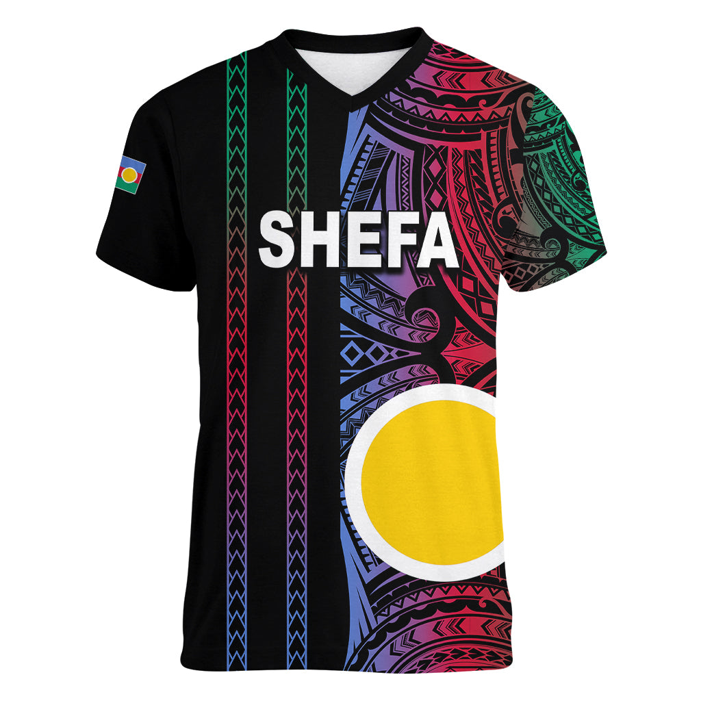 Custom Vanuatu Shefa Women V Neck T Shirt Polynesian Tribal LT6 Female Black - Polynesian Pride