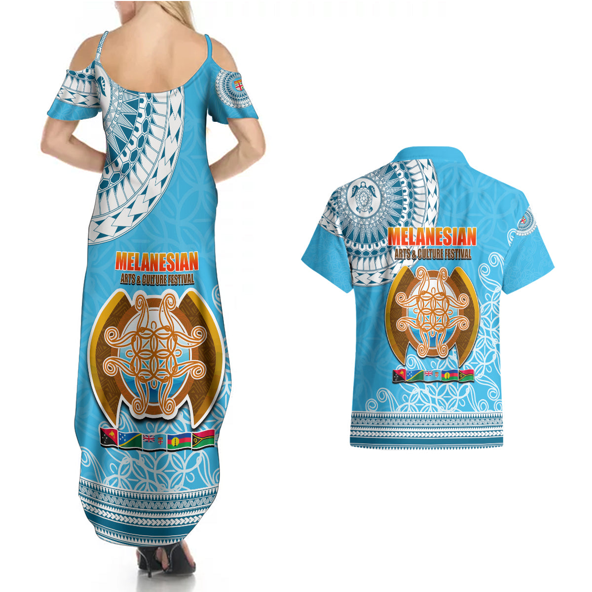 Fiji Couples Matching Summer Maxi Dress and Hawaiian Shirt Melanesian Festival 2023 LT6 - Polynesian Pride