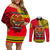 Papua New Guinea Couples Matching Off Shoulder Short Dress and Long Sleeve Button Shirts Melanesian Festival 2023 LT6 Red - Polynesian Pride
