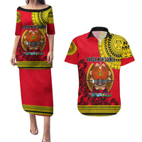 Papua New Guinea Couples Matching Puletasi Dress and Hawaiian Shirt Melanesian Festival 2023 LT6 Red - Polynesian Pride