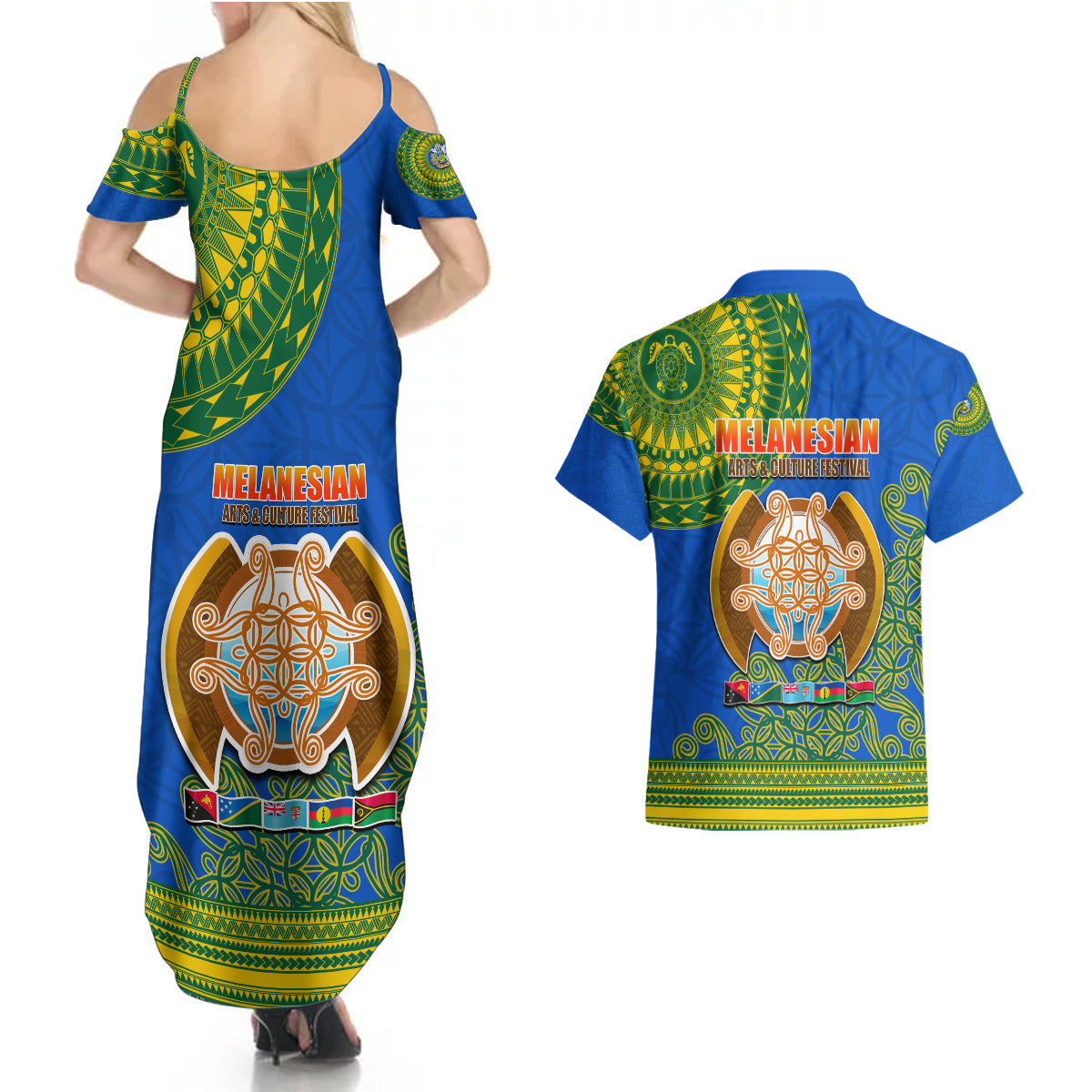 Solomon Islands Couples Matching Summer Maxi Dress and Hawaiian Shirt Melanesian Festival 2023 LT6 - Polynesian Pride