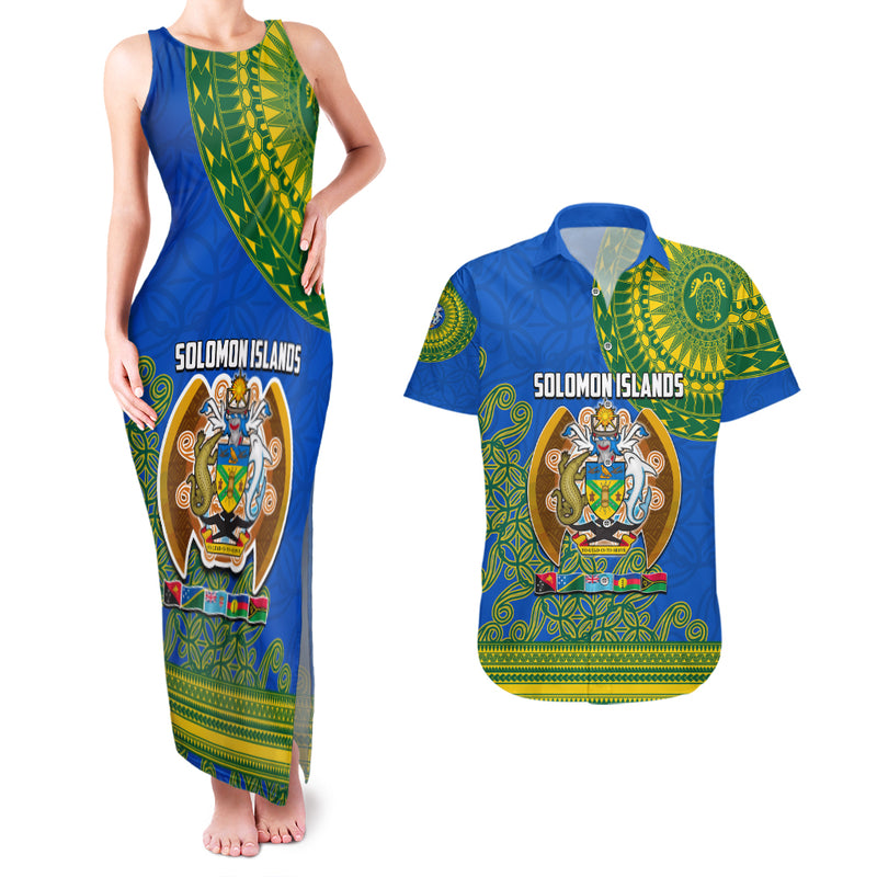 Strong Maui Family Tank Maxi Dress and Hawaiian Shirt Good Living Hawaii with Shaka Sign Kakau Tribal Green LT9