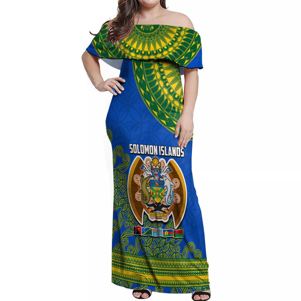 Solomon Islands Off Shoulder Maxi Dress Melanesian Festival 2023 LT6 Women Green - Polynesian Pride