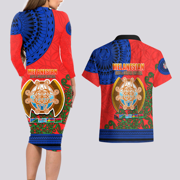 Personalised Polynesian Dog Couples Matching Long Sleeve Bodycon Dress and Hawaiian Shirt Rottweiler With Polynesia Pattern Curve Style LT7