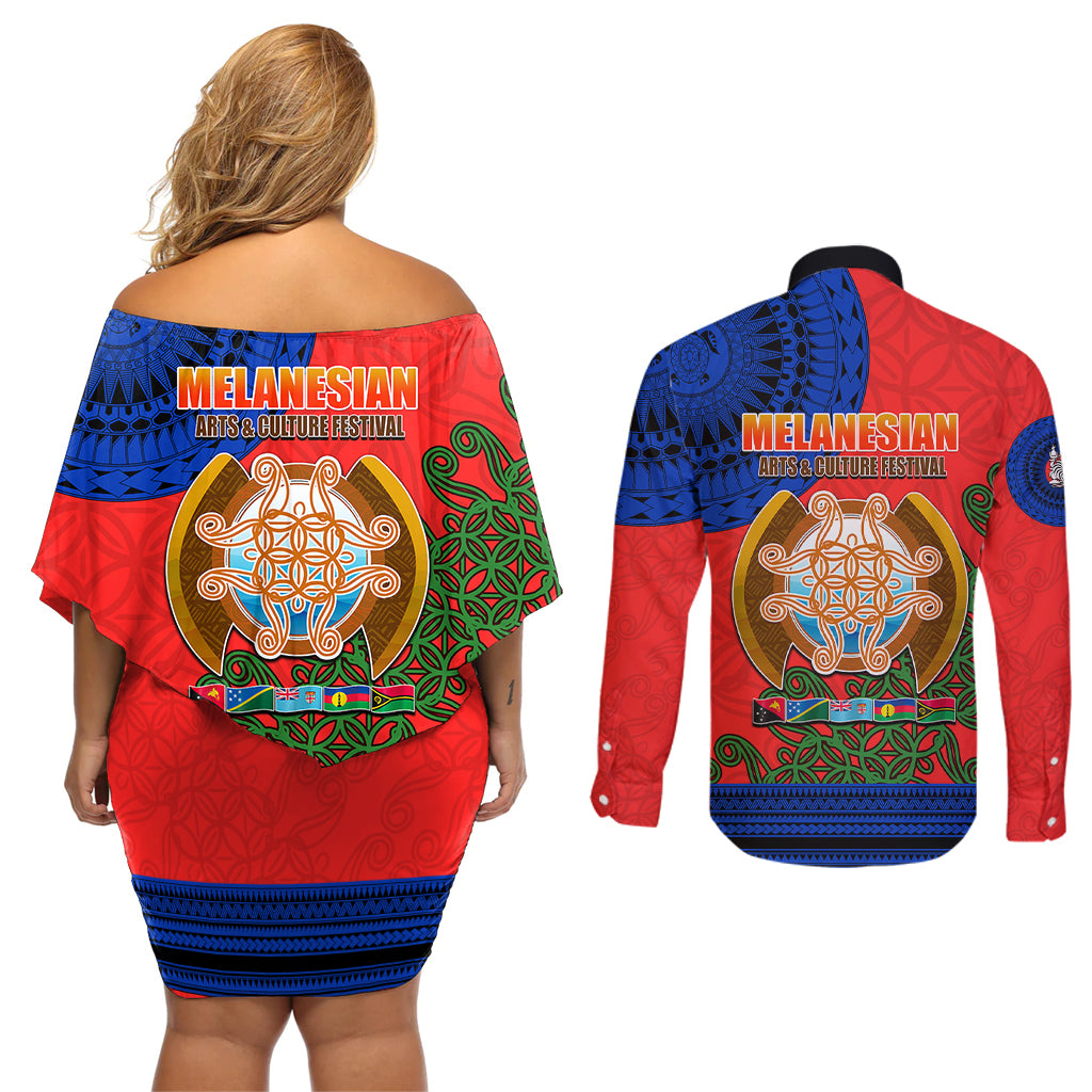 New Caledonia Couples Matching Off Shoulder Short Dress and Long Sleeve Button Shirts Melanesian Festival 2023 LT6 - Polynesian Pride