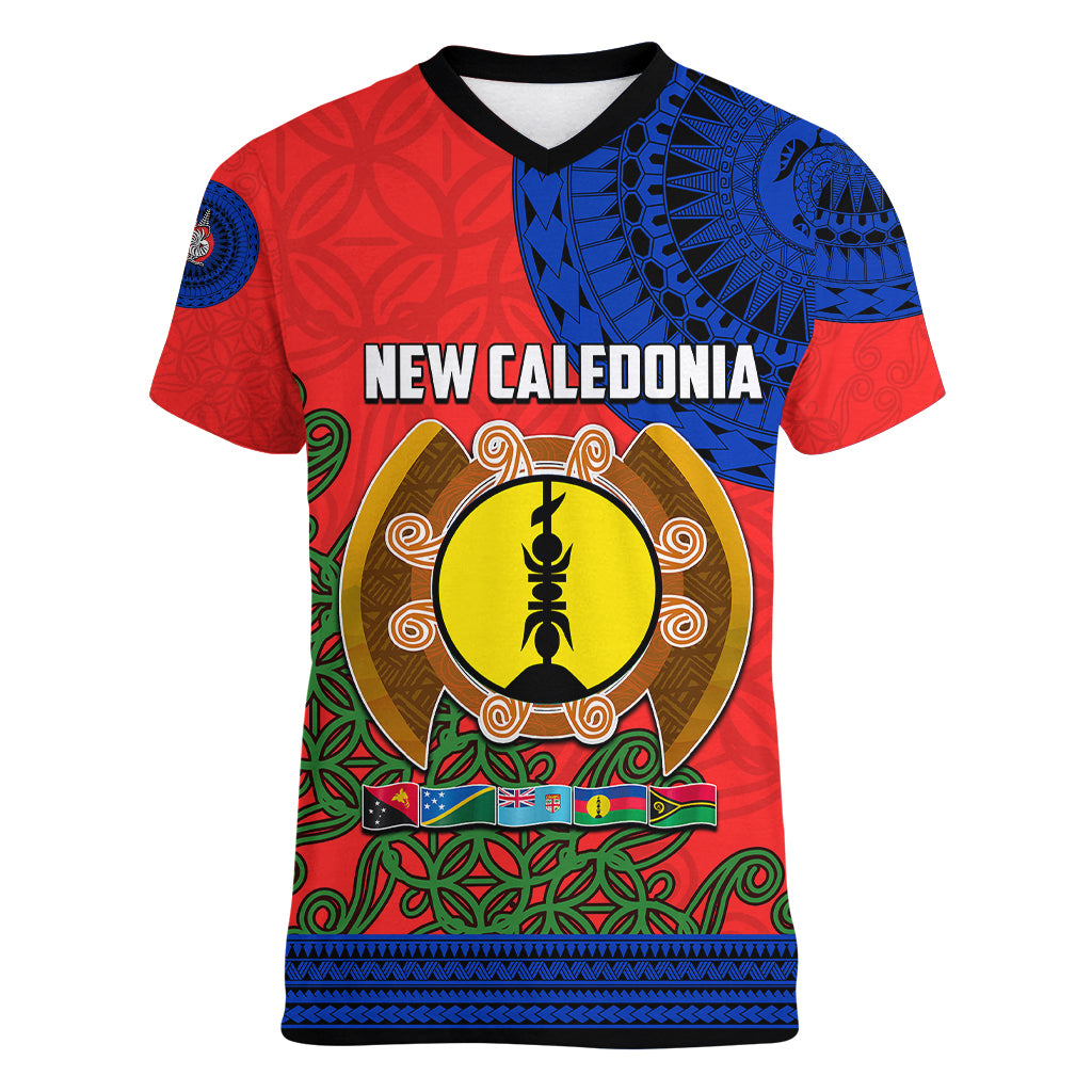 New Caledonia Women V Neck T Shirt Melanesian Festival 2023 LT6 Female Red - Polynesian Pride