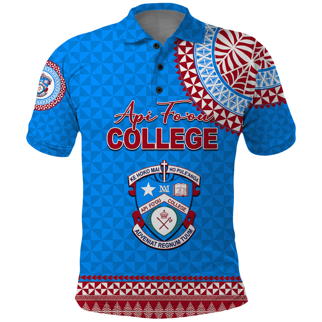 Tonga School Api Foou College Polo Shirt Tribal Pattern LT6 Blue - Polynesian Pride