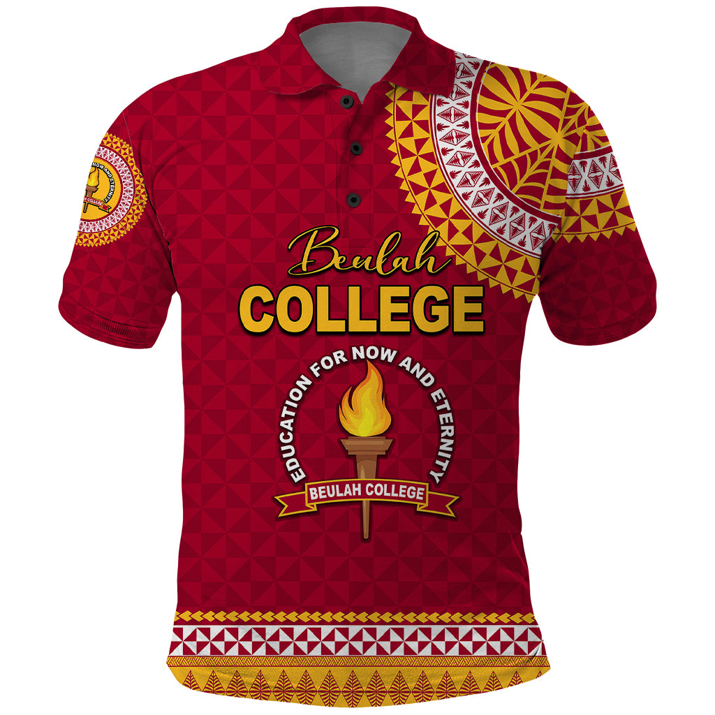 Tonga School Beulah College Polo Shirt Tribal Pattern LT6 Maroon - Polynesian Pride