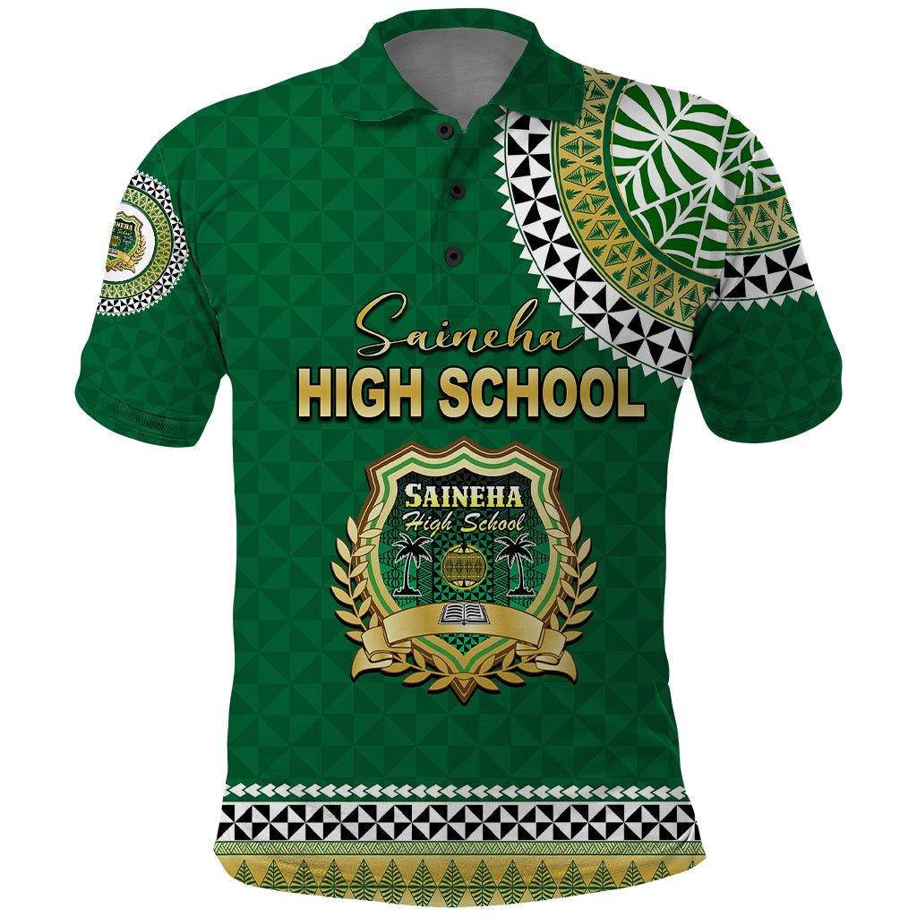 Tonga School Saineha High School Polo Shirt Tribal Pattern LT6 Green - Polynesian Pride
