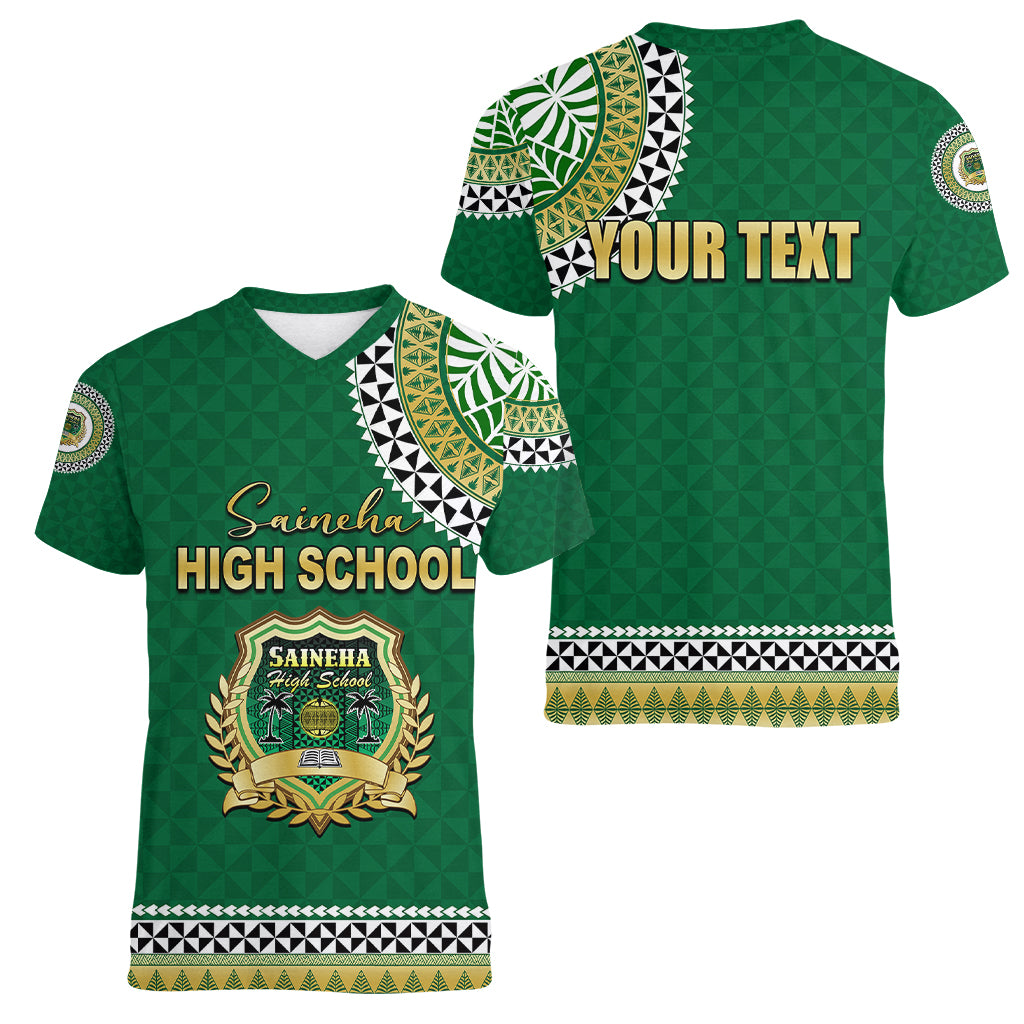 Tonga School Saineha High School Women V Neck T Shirt Tribal Pattern LT6 - Polynesian Pride