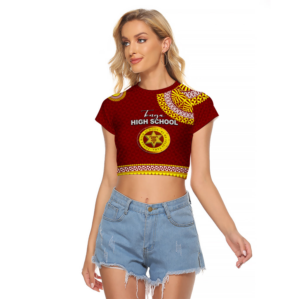 Tonga School Tonga High School Raglan Cropped T Shirt Tribal Pattern LT6 Female Maroon - Polynesian Pride