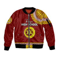 Tonga School Tonga High School Sleeve Zip Bomber Jacket Tribal Pattern LT6 Unisex Maroon - Polynesian Pride