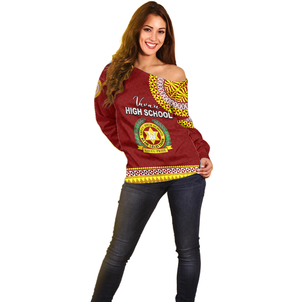 Tonga School Vava'u High School Off Shoulder Sweater Tribal Pattern LT6 - Polynesian Pride